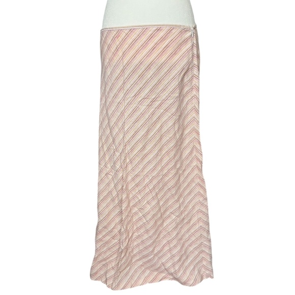 Y2K Linen Woven Striped Maxi Skirt 14 - Picture 1 of 4